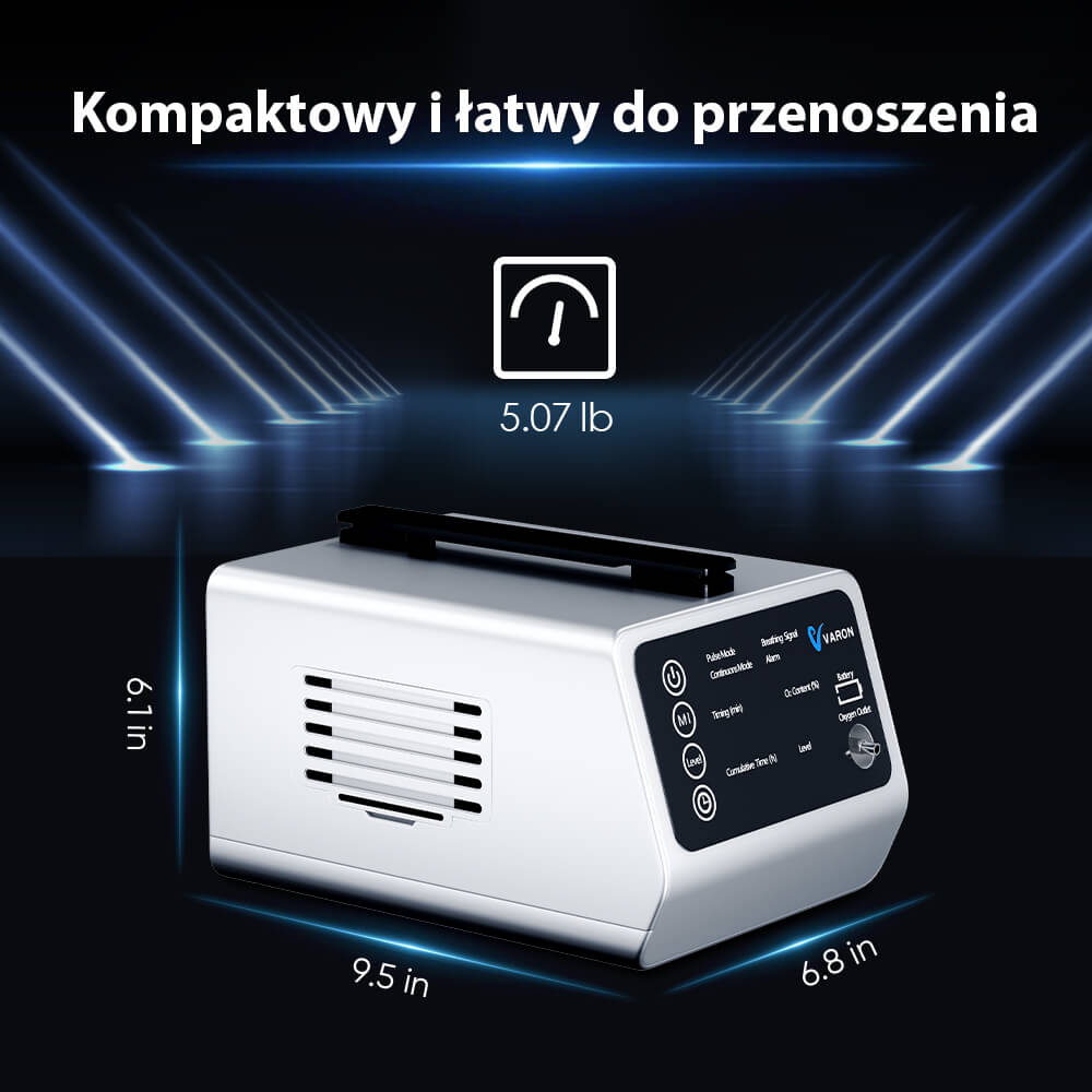 VARON VT-1 | samochodowy koncentrator tlenu z trybem pulsacyjnym i ciągłym | idealny w podróży | certyfikat CE
