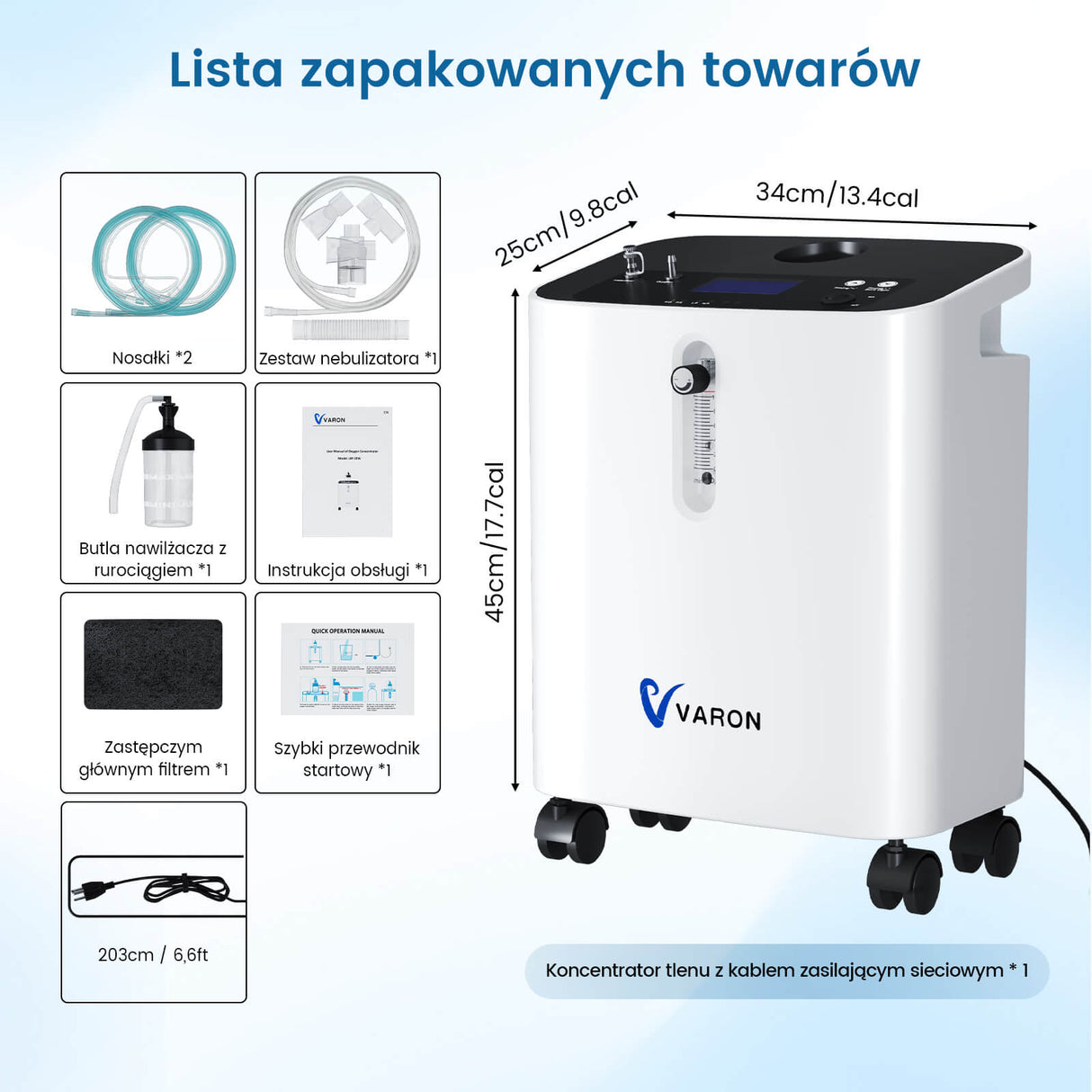 VARON Premium Domowy Koncentrator Tlenu VH-3 Pro | Ciągły przepływ, certyfikat CE (1–10 poziomów)