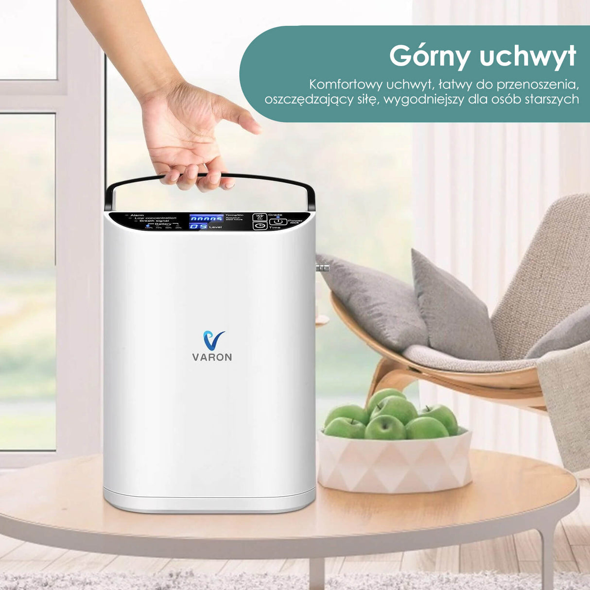 VARON VP-1 | koncentrator tlenu przenośny z trybem pulsacyjnym (1–5 poziomów)