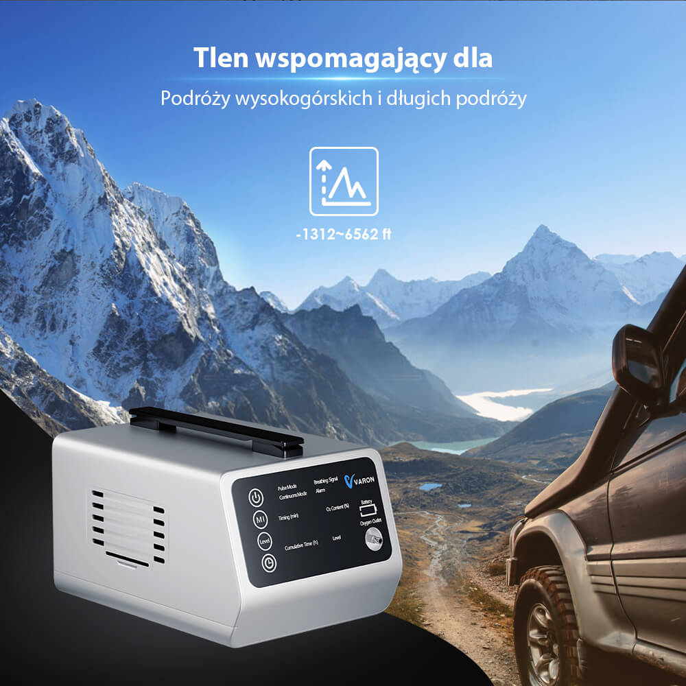 VARON VT-1 | samochodowy koncentrator tlenu z trybem pulsacyjnym i ciągłym | idealny w podróży | certyfikat CE