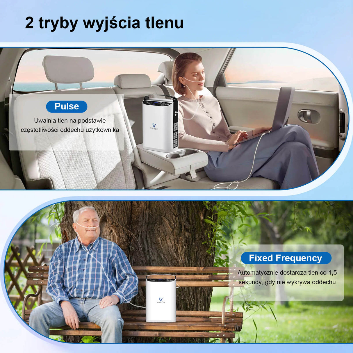 VARON VP-1 | koncentrator tlenu przenośny z trybem pulsacyjnym (1–5 poziomów)