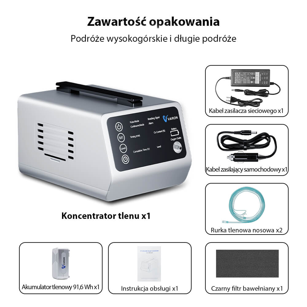 VARON VT-1 Koncentrator tlenu pulsacyjny i ciągły | Idealny w podróży, posiada certyfikat CE