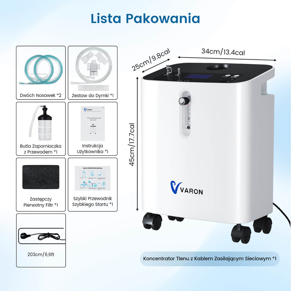 VARON Premium Domowy Koncentrator Tlenu VH-3 Pro | Ciągły przepływ, certyfikat CE (1–10 poziomów)