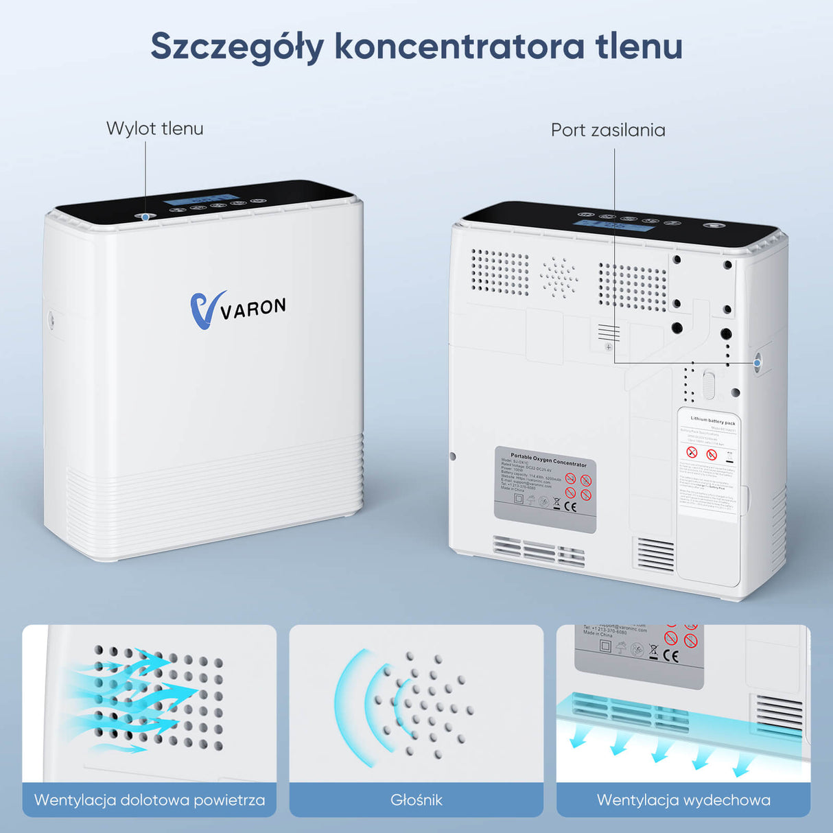 VARON VP-6 | Koncentrator tlenu przenośny o przepływie ciągłym (1–6 poziomów)