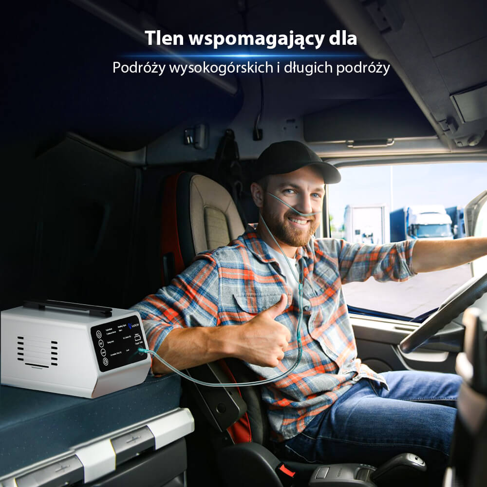 VARON VT-1 | samochodowy koncentrator tlenu z trybem pulsacyjnym i ciągłym | idealny w podróży | certyfikat CE