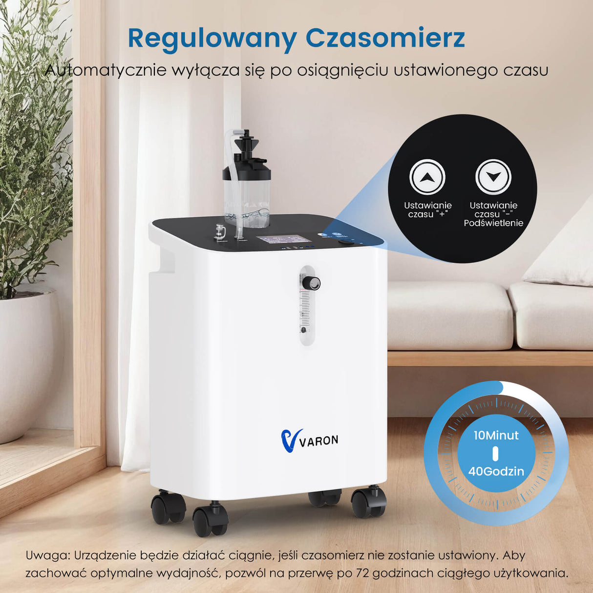 VARON Premium Domowy Koncentrator Tlenu VH-3 Pro | Ciągły przepływ, certyfikat CE (1–10 poziomów)