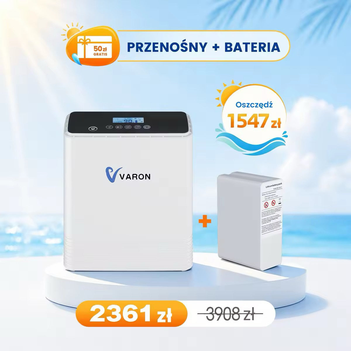 VARON VP-6 | Koncentrator tlenu przenośny o przepływie ciągłym (1–6 poziomów)