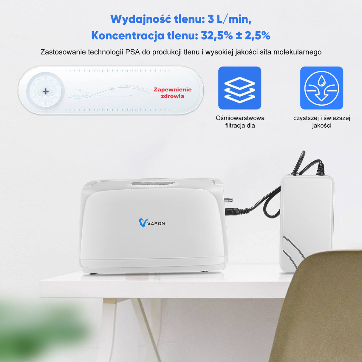 VARON VL-1 | Mały przenośny koncentrator tlenu, mini tlenowy towarzysz w podróży