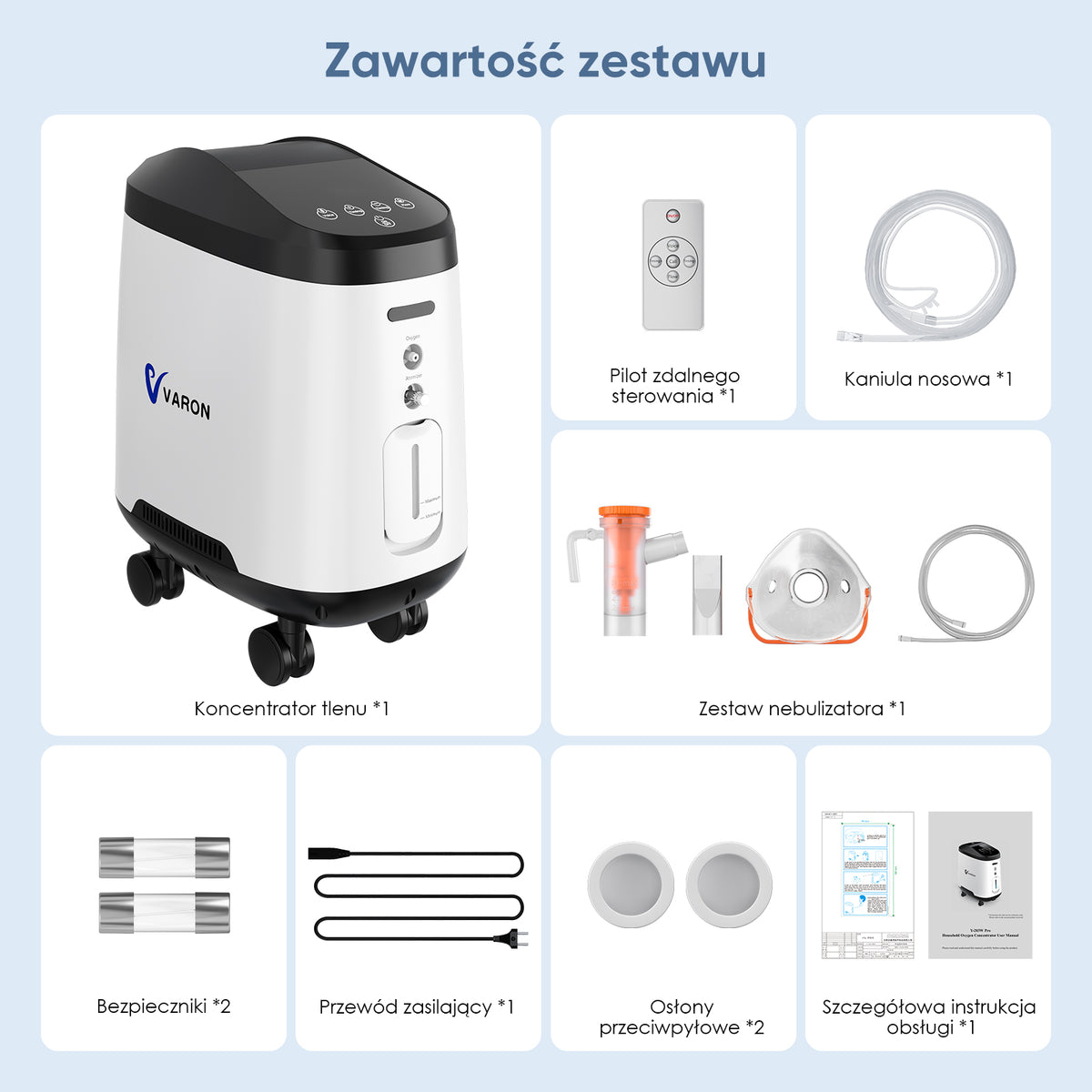 VARON VH-2 PRO Domowy koncentrator tlenu | Regulowany przepływ ciągły, certyfikat CE (1–9 poziomów)