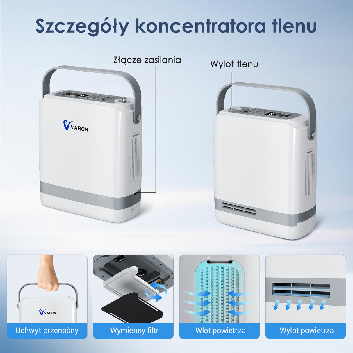 Nowy VARON VP-8G｜Przenośny koncentrator tlenu z technologią przepływu pulsacyjnego (regulacja 1–8 poziomów)