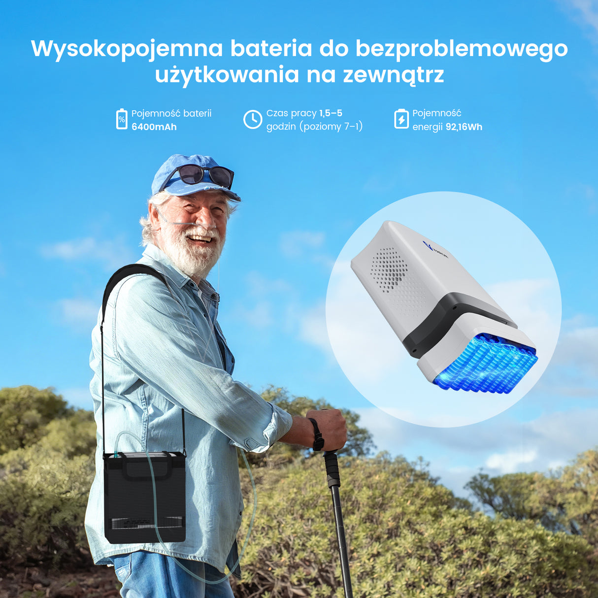 Nowy VARON VP-8 Lite | Lekki przenośny koncentrator tlenu 2 kg z pulsacyjnym przepływem (1–7 poziomów)