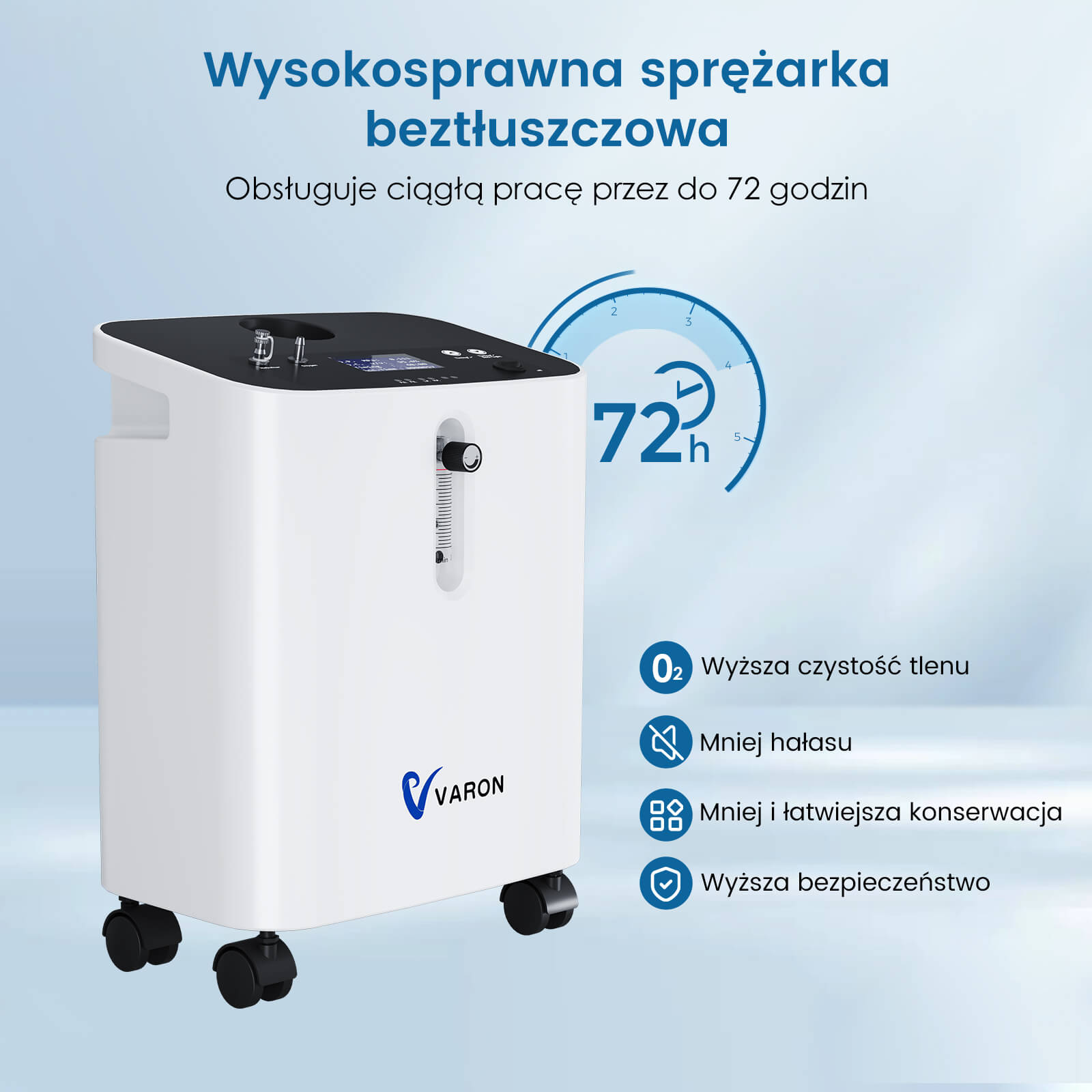 VARON Premium Domowy Koncentrator Tlenu VH-3 Pro |  Ciągły przepływ, certyfikat CE (1–10 poziomów)