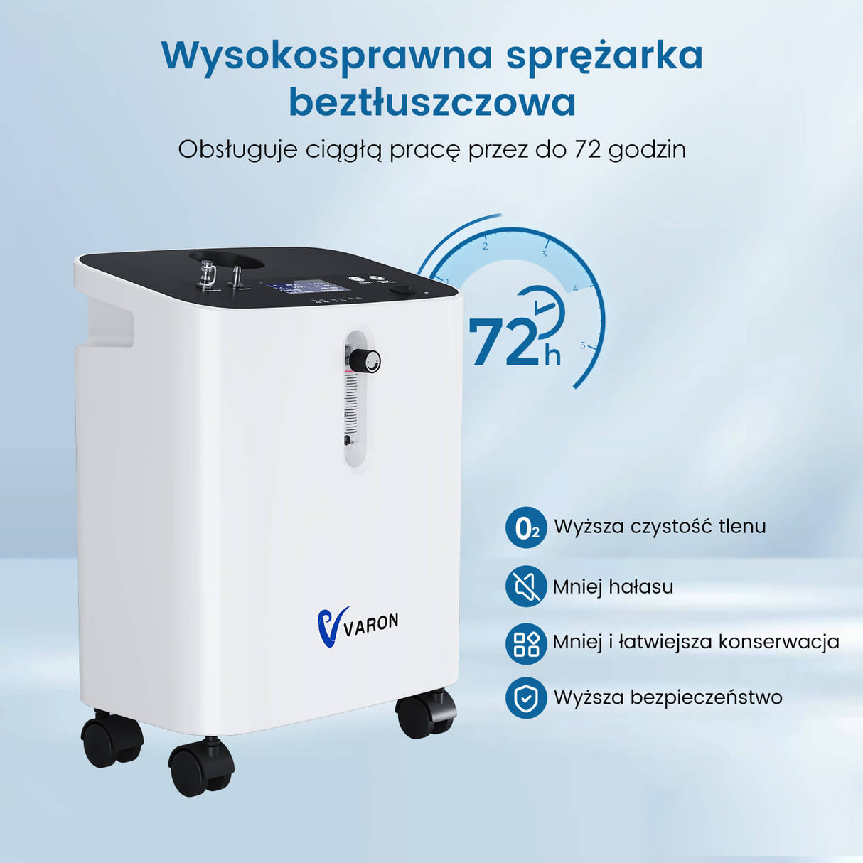 VARON Premium Domowy Koncentrator Tlenu VH-3 Pro |  Ciągły przepływ, certyfikat CE (1–10 poziomów)