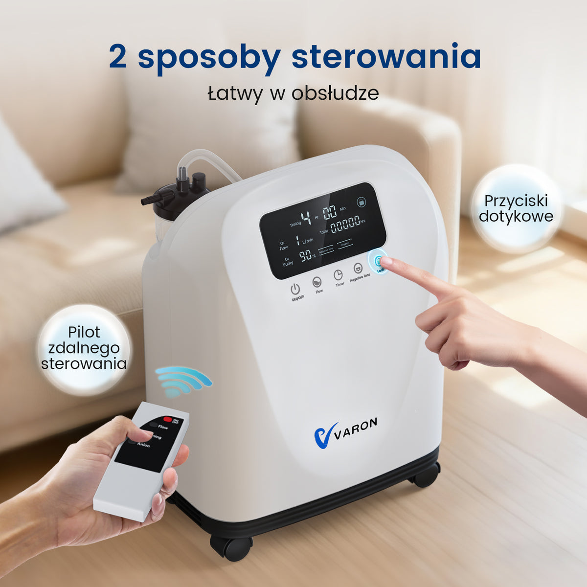 VARON VH-4 Domowy koncentrator tlenu | Regulowany przepływ ciągły, certyfikat CE (1–9 poziomów)