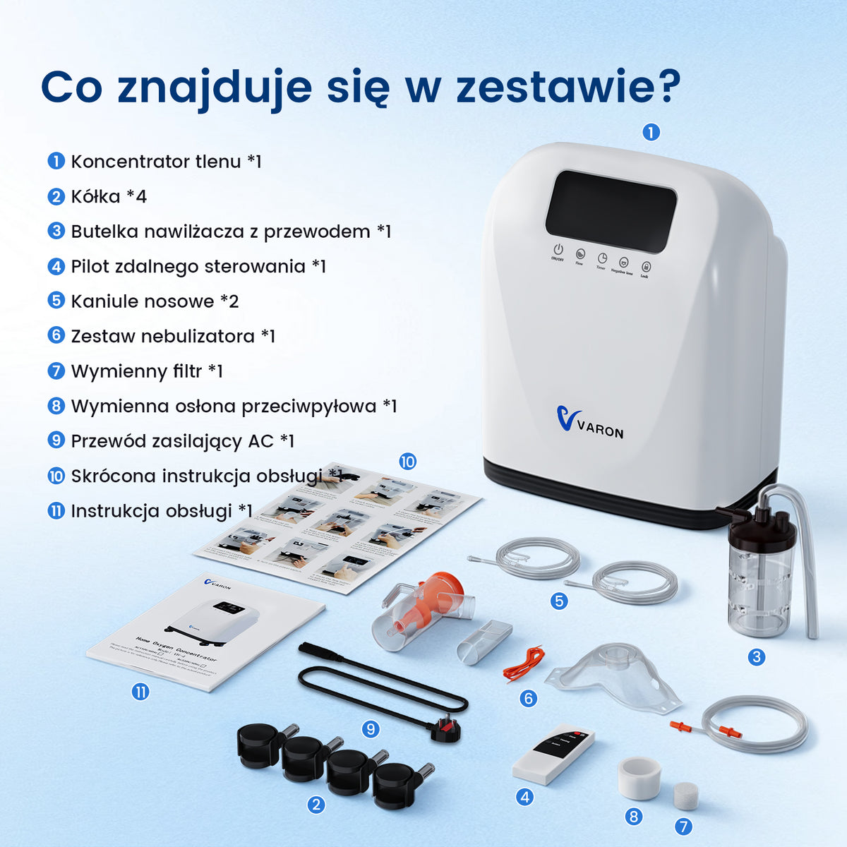 VARON VH-4 Domowy koncentrator tlenu | Regulowany przepływ ciągły, certyfikat CE (1–9 poziomów)