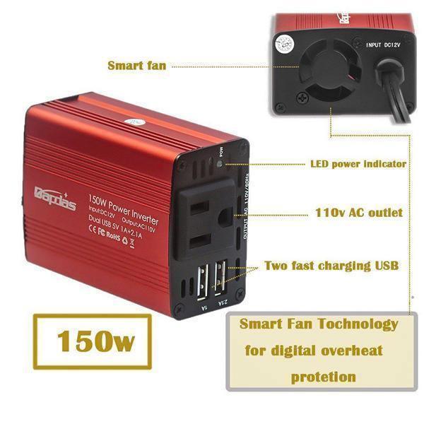 Automatyczna przetwornica 150 W z dwoma portami USB (3,1 A), 12 V do 110 V/220 V
