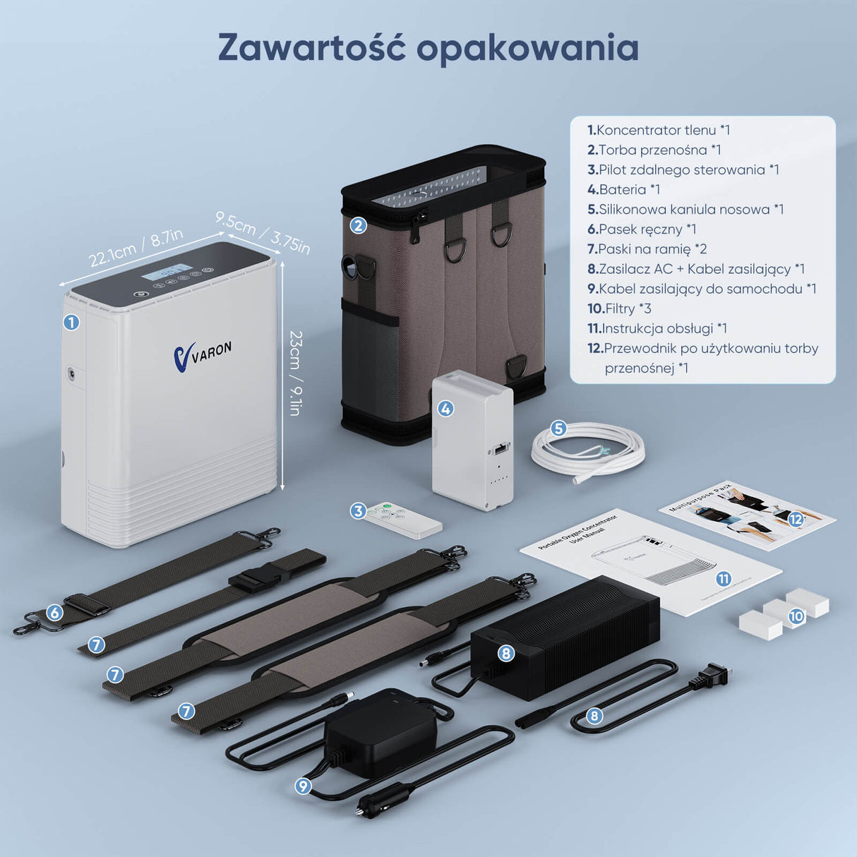 VARON VP-6 | Przenośny koncentrator tlenu o przepływie ciągłym (1–6 poziomów)