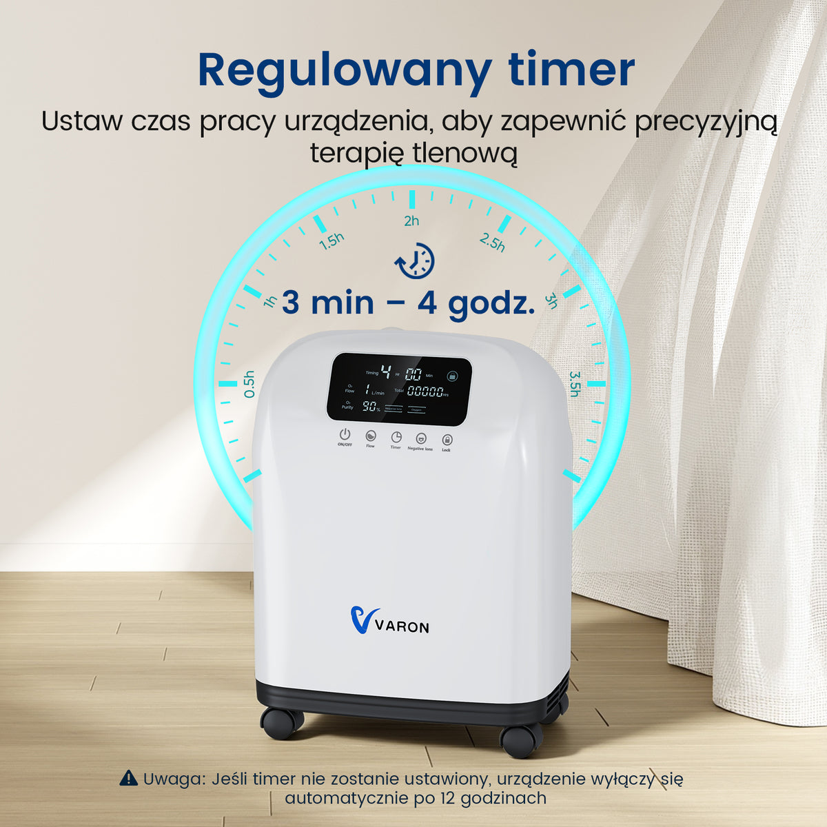 VARON VH-4 Domowy koncentrator tlenu | Regulowany przepływ ciągły, certyfikat CE (1–9 poziomów)