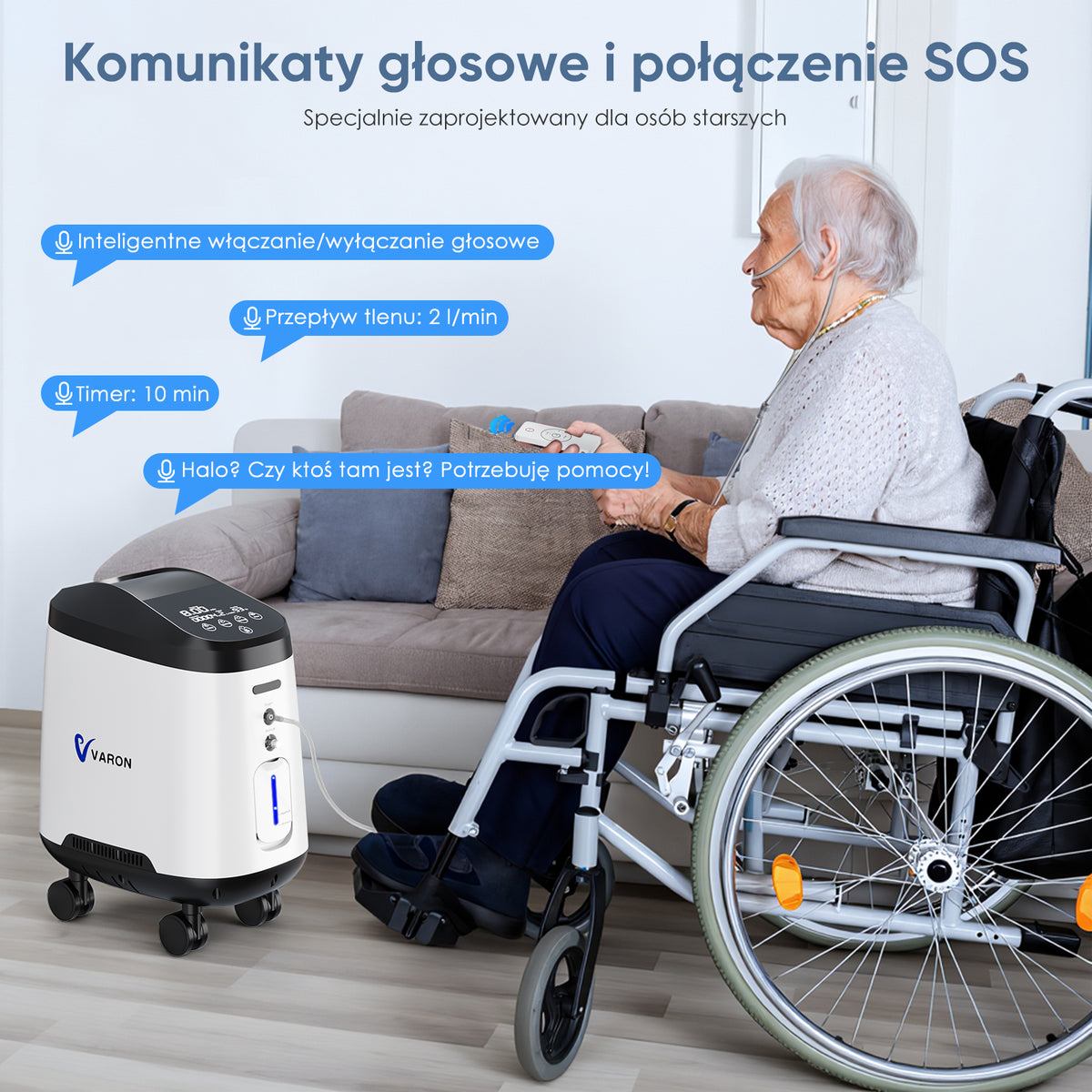 VARON VH-2 PRO Domowy koncentrator tlenu | Regulowany przepływ ciągły, certyfikat CE (1–9 poziomów)