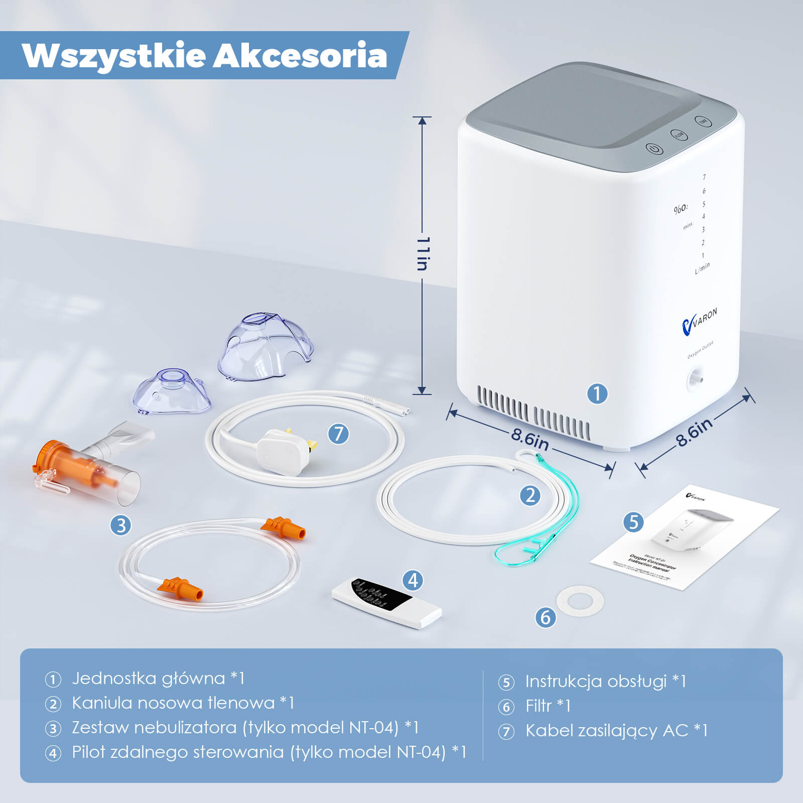 VARON VH-3 Domowy koncentrator tlenu o przepływie ciągłym (1–7 poziomów)