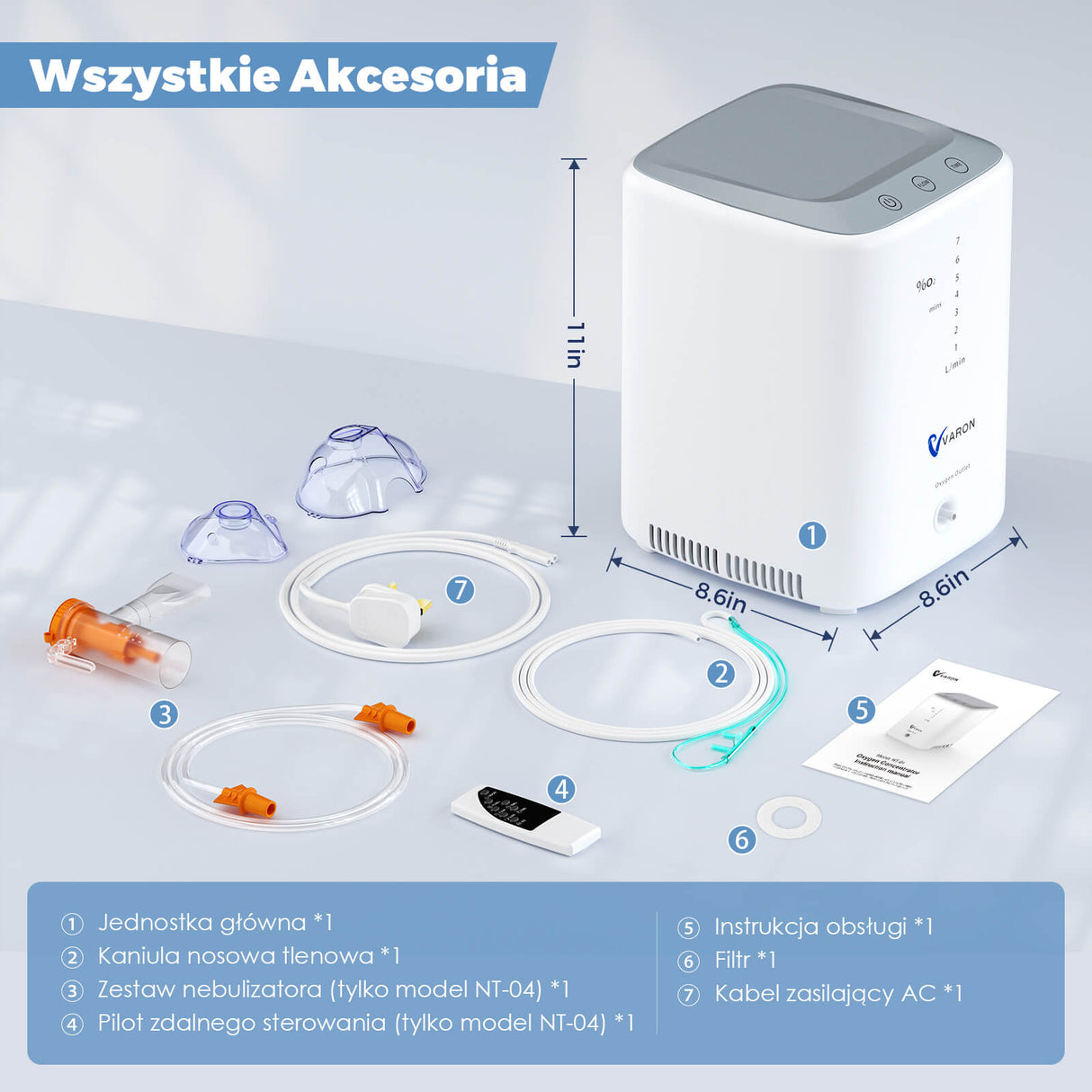 VARON VH-3 Domowy koncentrator tlenu o przepływie ciągłym (1–7 poziomów)