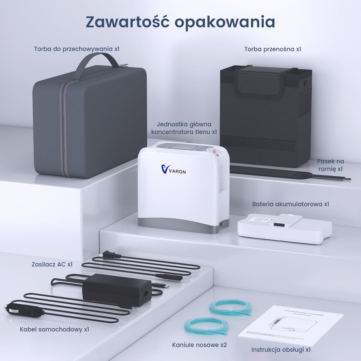 Nowy VARON VP-8 Lite | Lekki przenośny koncentrator tlenu 2 kg z pulsacyjnym przepływem (1–7 poziomów)
