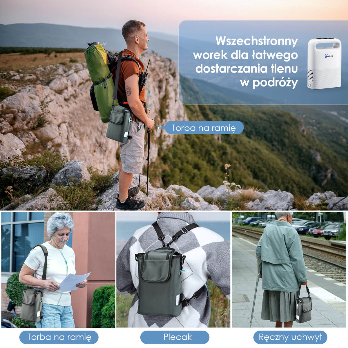 Przenośny koncentrator tlenu VP-2 1–5 l/min + dodatkowy akumulator 8- lub 16-ogniwowy