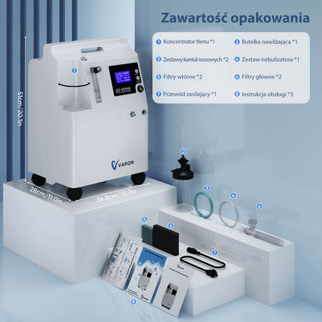 VARON Serene 5 Domowy koncentrator tlenu, 5L, praca do 72 godzin, FDA