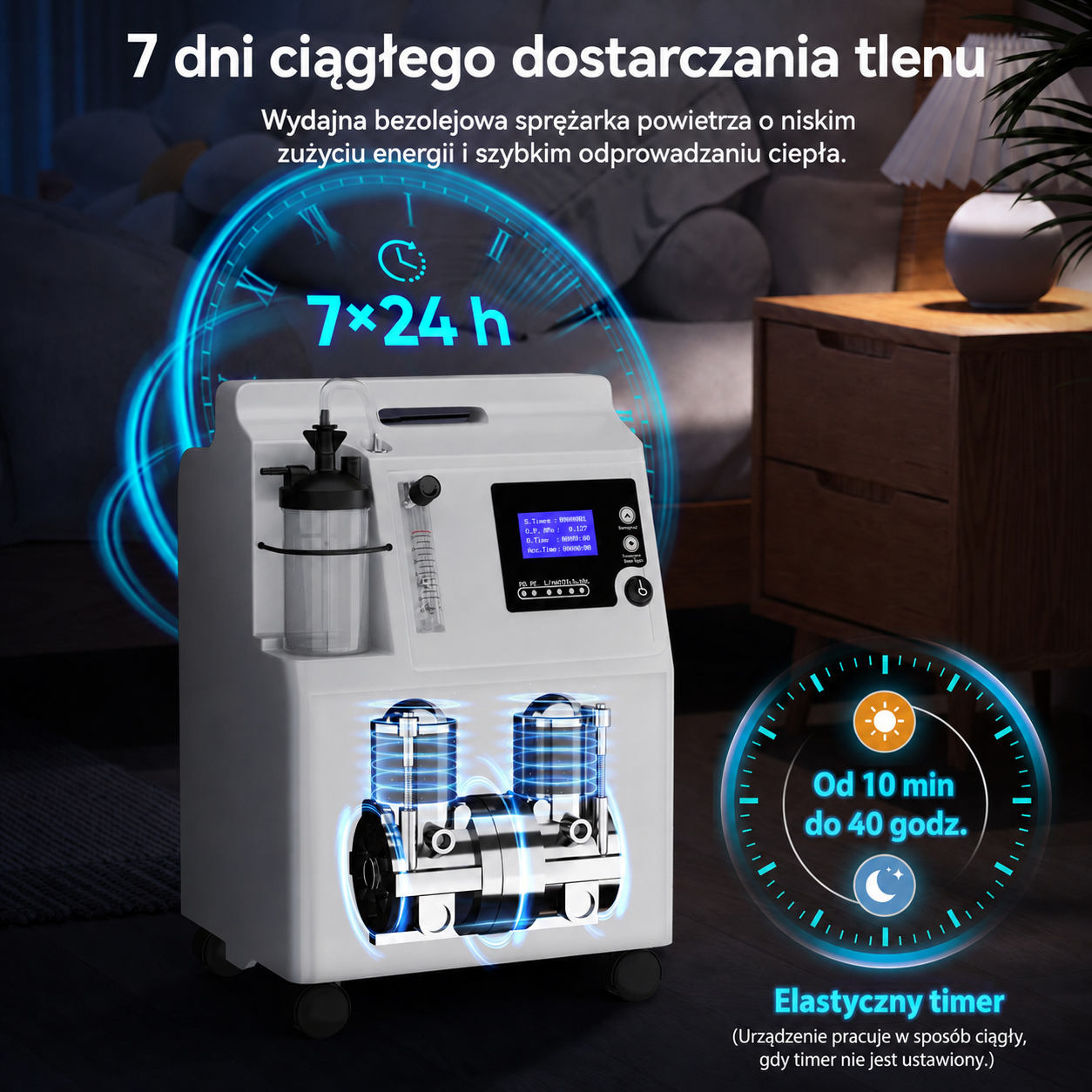 VARON Serene 5 Domowy koncentrator tlenu, 5L, praca do 72 godzin, FDA