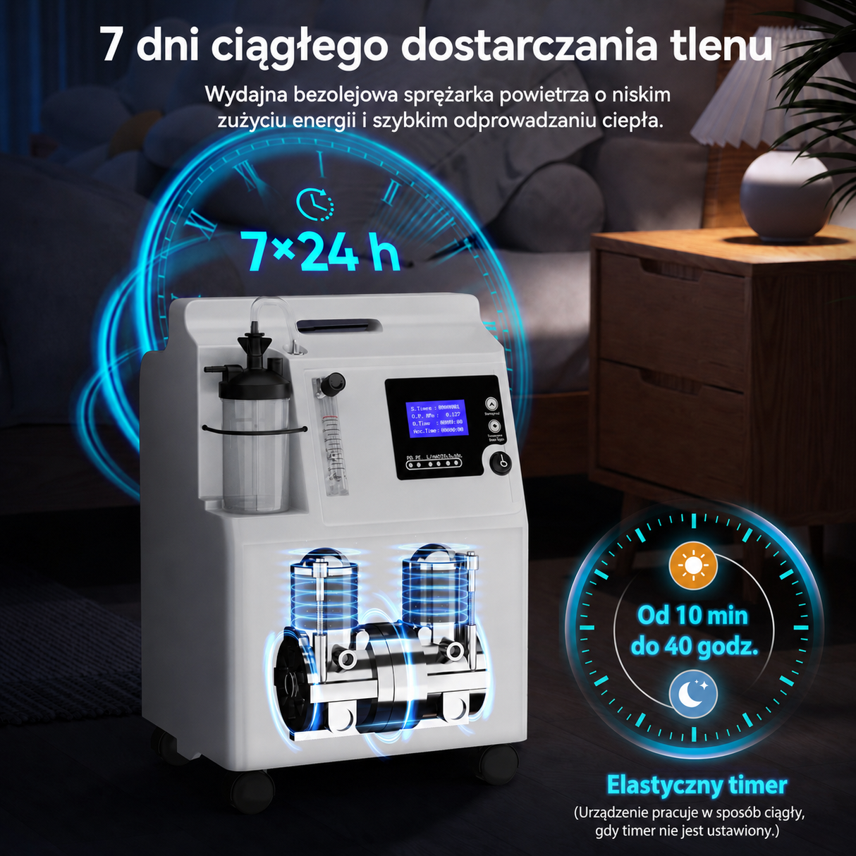VARON Serene 5 Domowy koncentrator tlenu, 5L, praca do 72 godzin, FDA