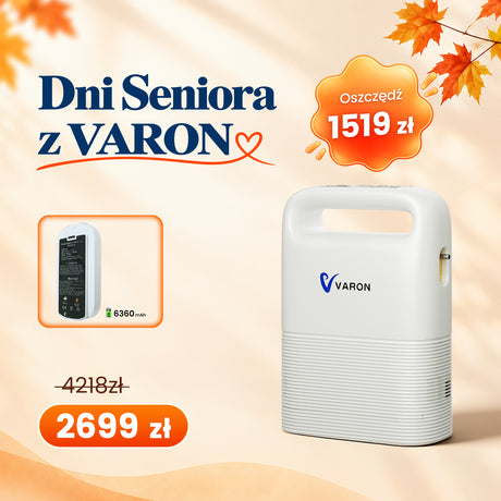 VARON VP-2 | Pulsacyjny koncentrator tlenu przenośny z akumulatorem | 93% tlenu, długi czas pracy baterii
