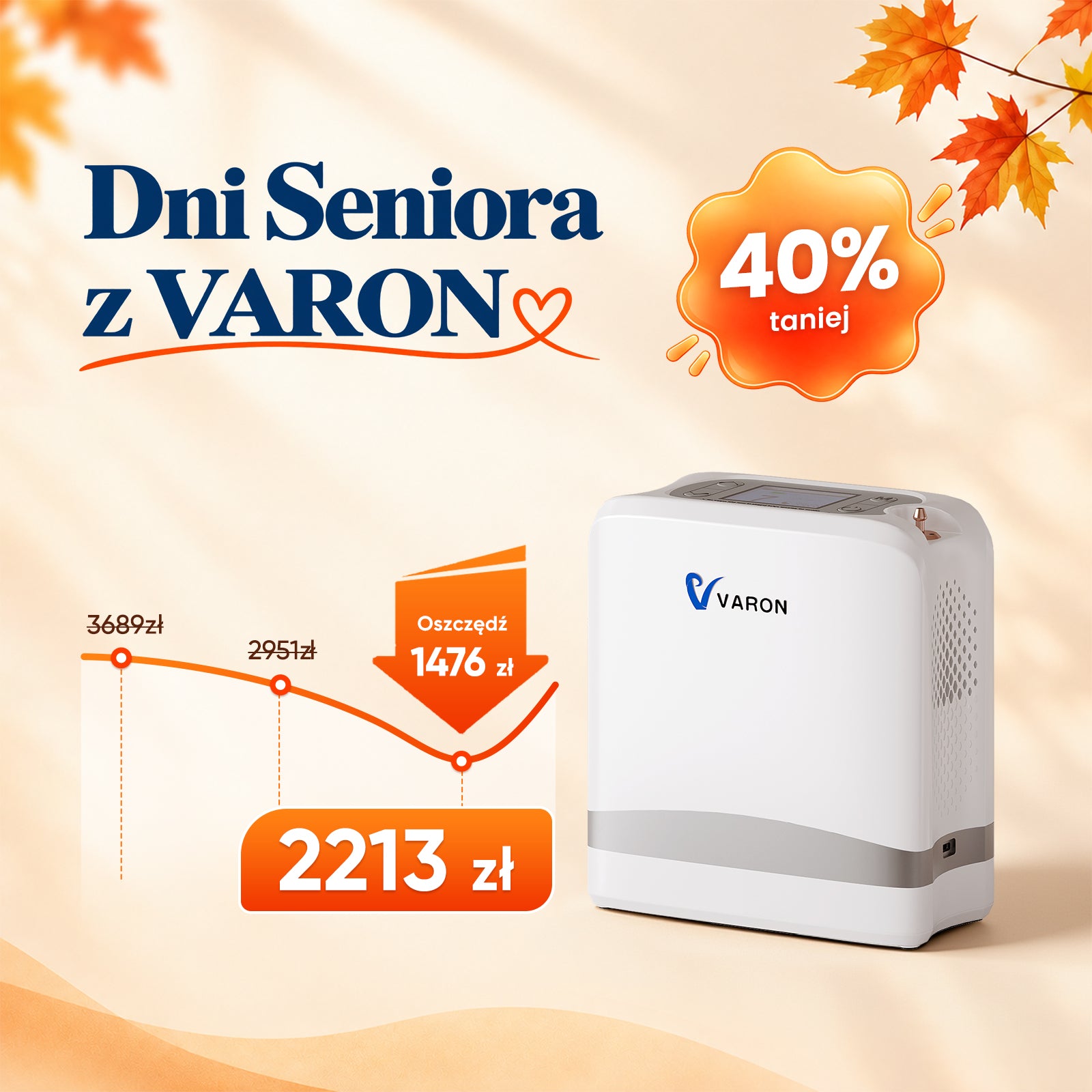 Nowy VARON VP-8 Lite | Lekki przenośny koncentrator tlenu 2 kg z pulsacyjnym przepływem (1–7 poziomów)