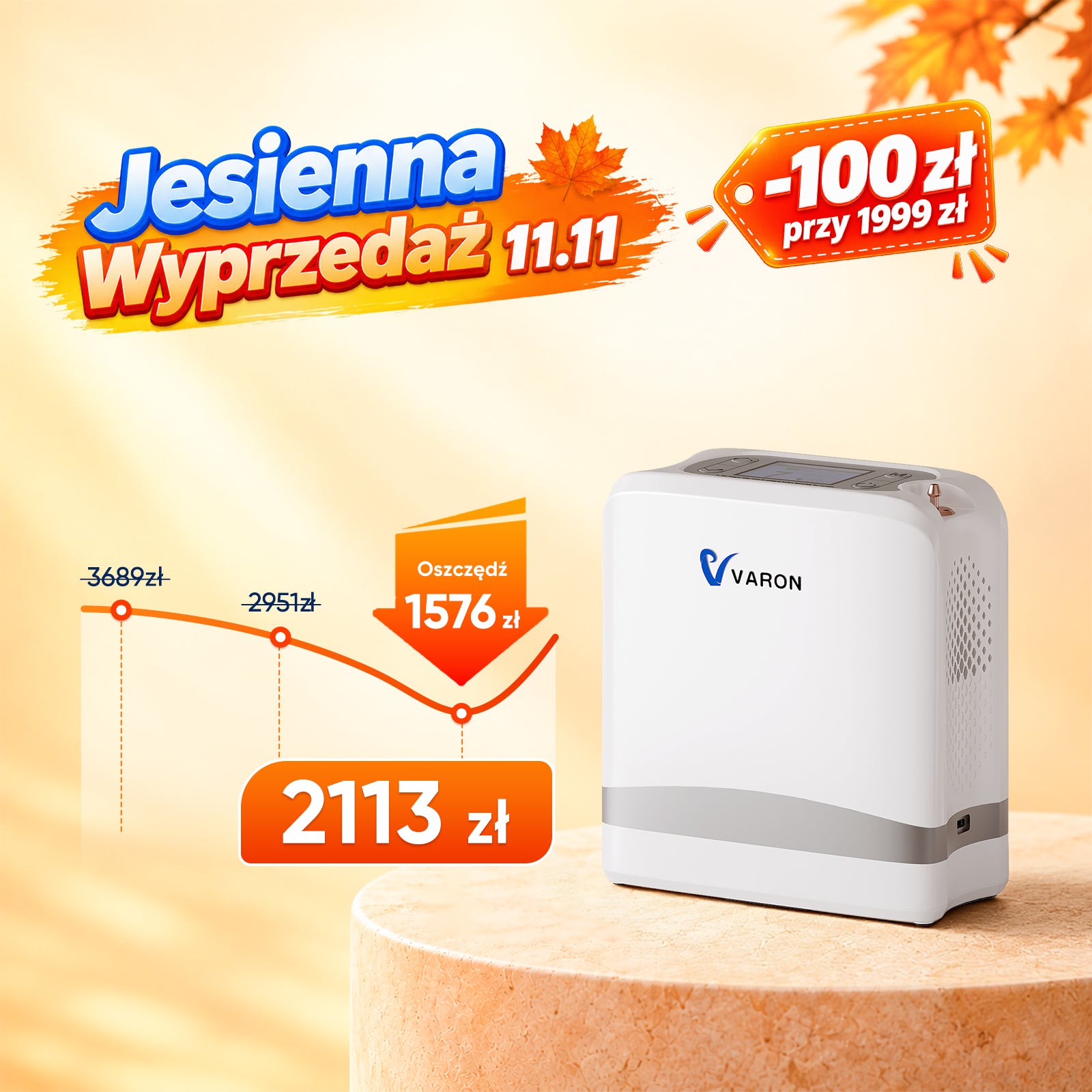 Nowy VARON VP-8 Lite | Lekki przenośny koncentrator tlenu 2 kg z pulsacyjnym przepływem (1–7 poziomów)