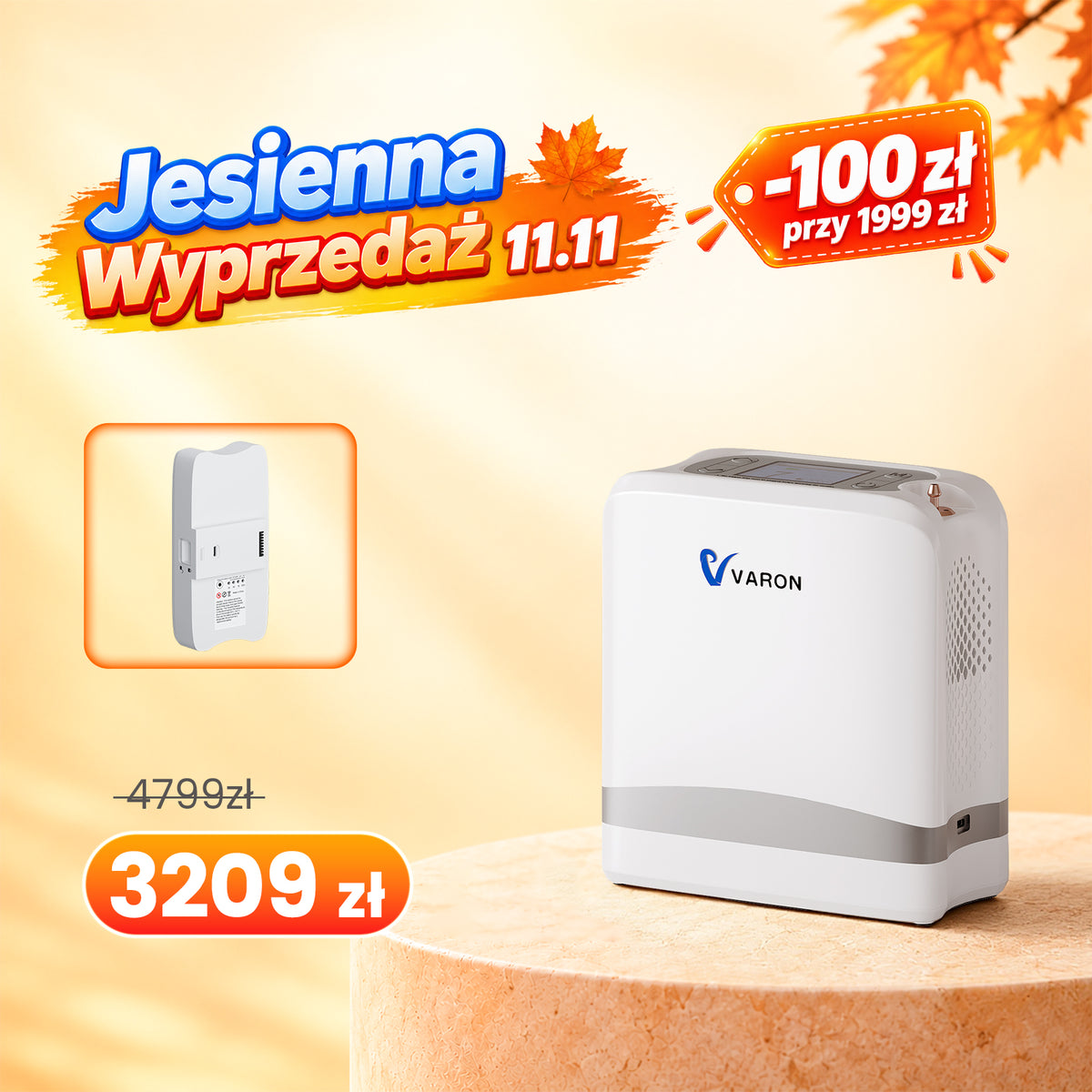 Nowy VARON VP-8 Lite | Lekki przenośny koncentrator tlenu 2 kg z pulsacyjnym przepływem (1–7 poziomów)