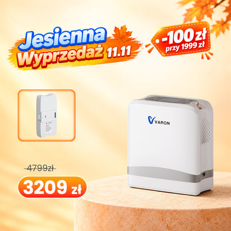 Nowy VARON VP-8 Lite | Lekki przenośny koncentrator tlenu 2 kg z pulsacyjnym przepływem (1–7 poziomów)