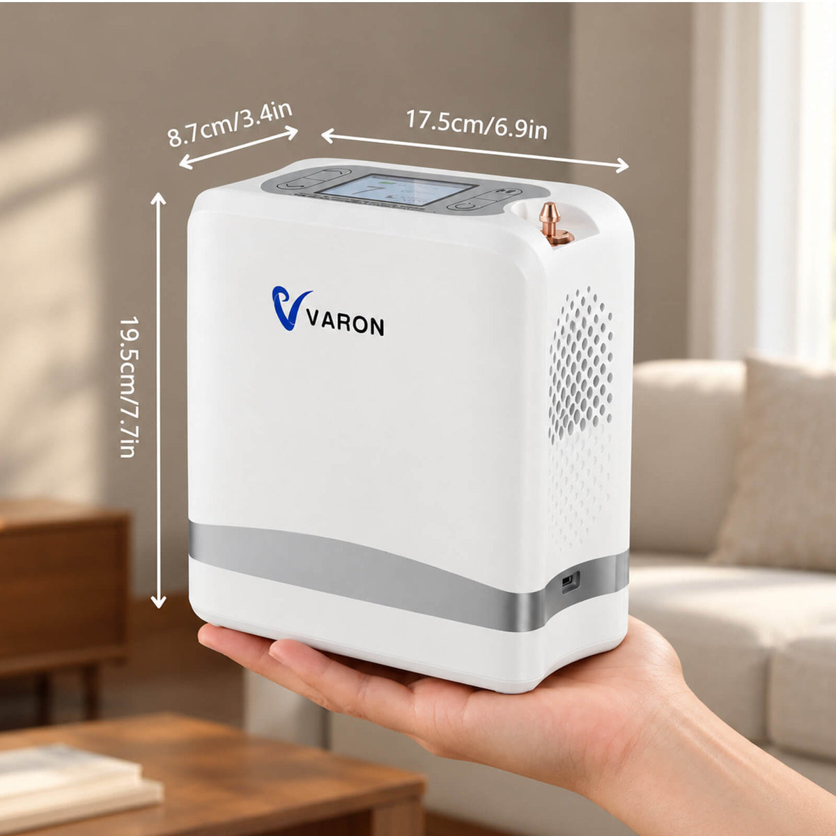 Nowy VARON VP-8 Lite | Lekki przenośny koncentrator tlenu 2 kg z pulsacyjnym przepływem (1–7 poziomów)