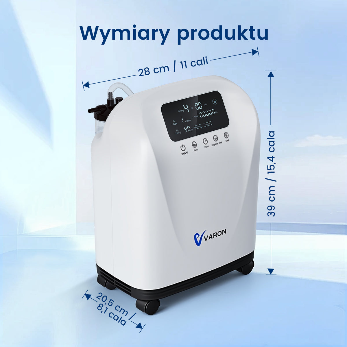 VARON VH-4 Domowy koncentrator tlenu | Regulowany przepływ ciągły, certyfikat CE (1–9 poziomów)