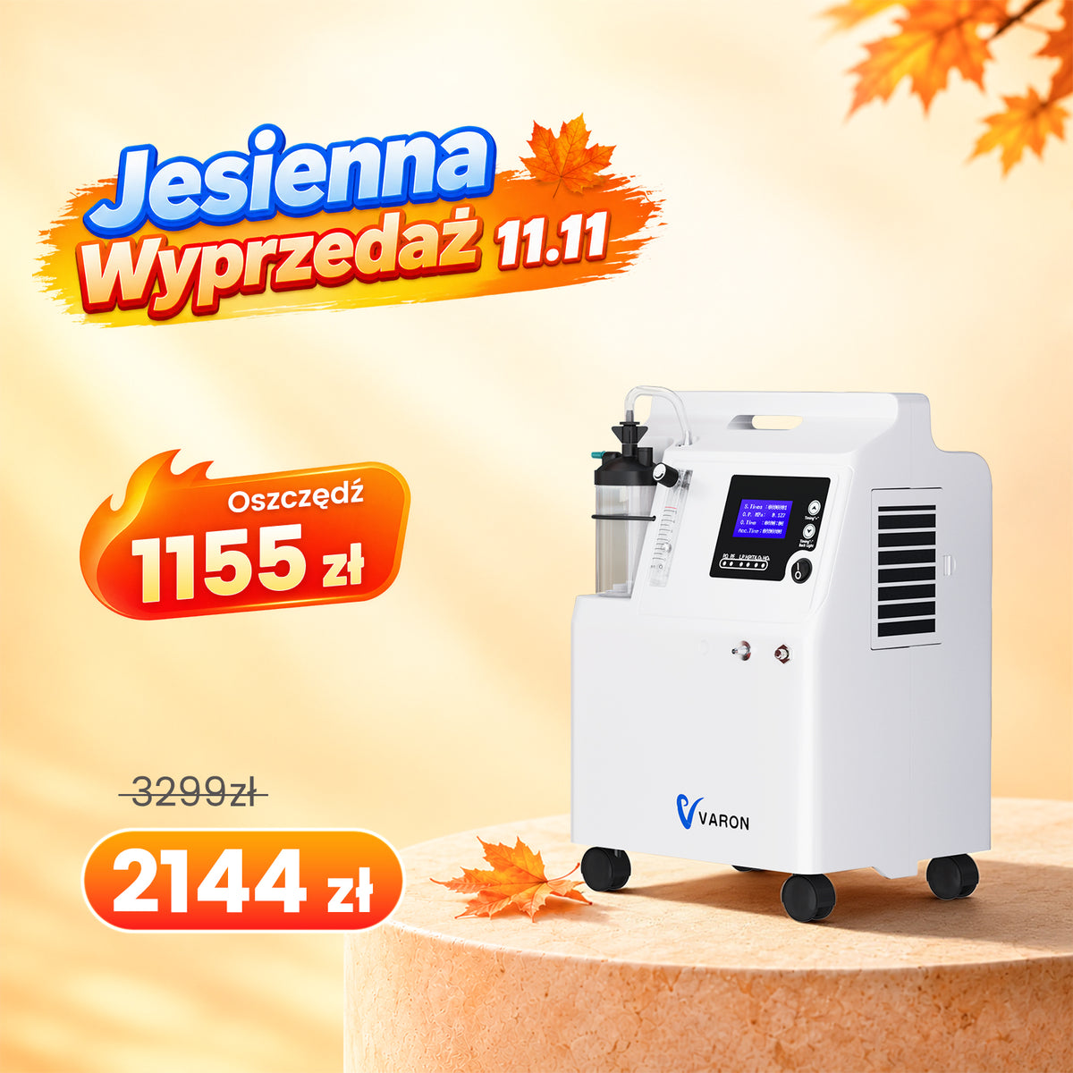 VARON Serene 5 Domowy koncentrator tlenu, 5L, praca do 72 godzin, FDA